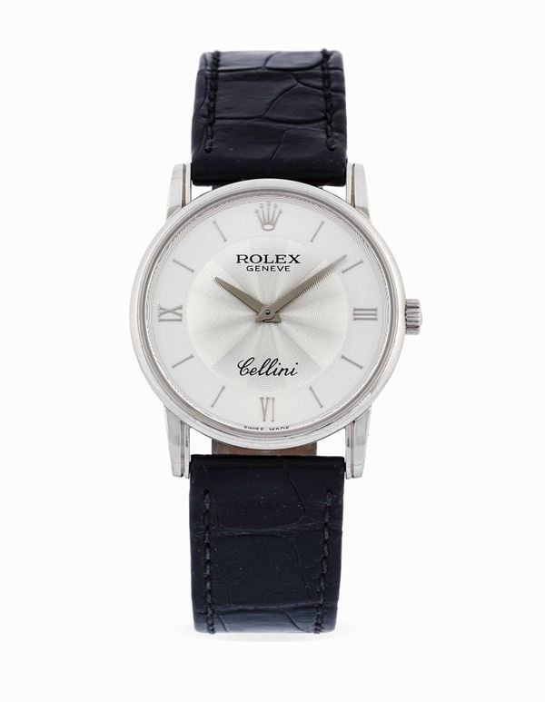 ROLEX - Fine white gold wristwatch from Cellini collection, white dial, indices and roman numbers.
