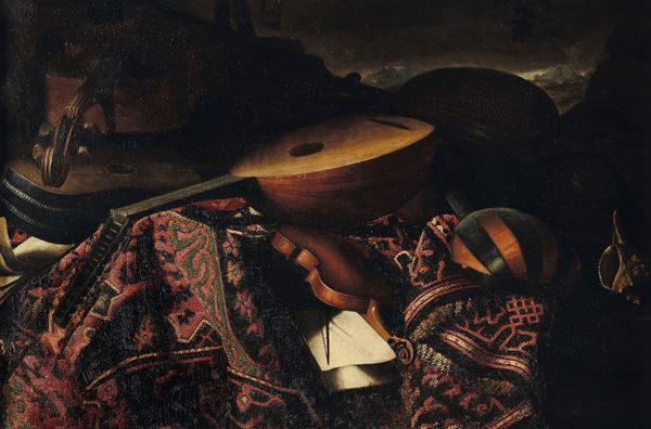 Bartolomeo Bettera (Bergamo 1639 - Milano 1668), attribuito a Natura morta con strumenti musicali e  [..]