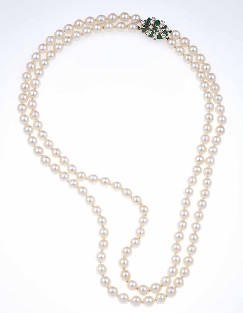 Girocollo a due fili di perle coltivate  - Auction Jewels - Time Auction - Cambi Casa d'Aste
