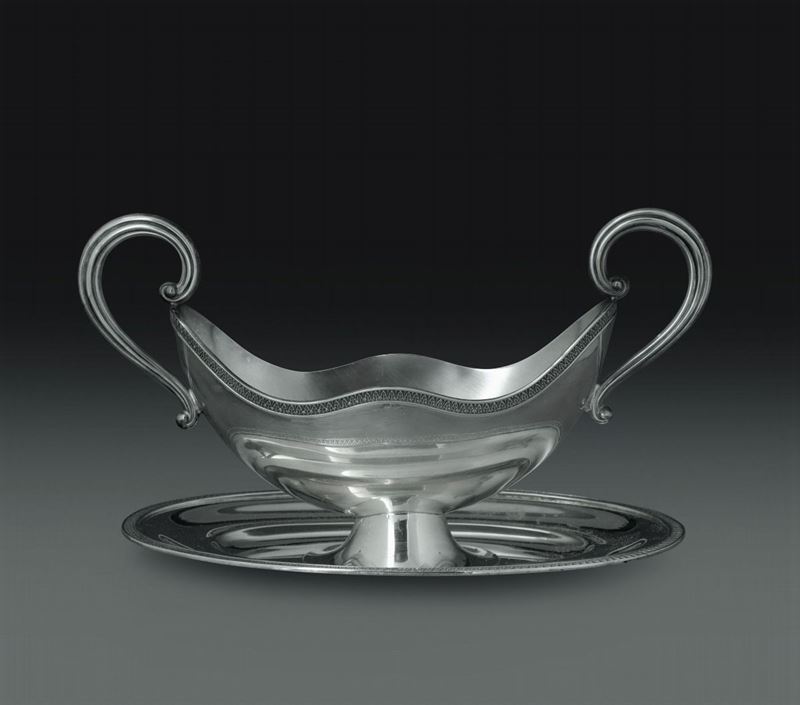 Salsiera biansata in argento. Argenteria italiana del XX secolo  - Asta L'Art de la Table - Cambi Casa d'Aste