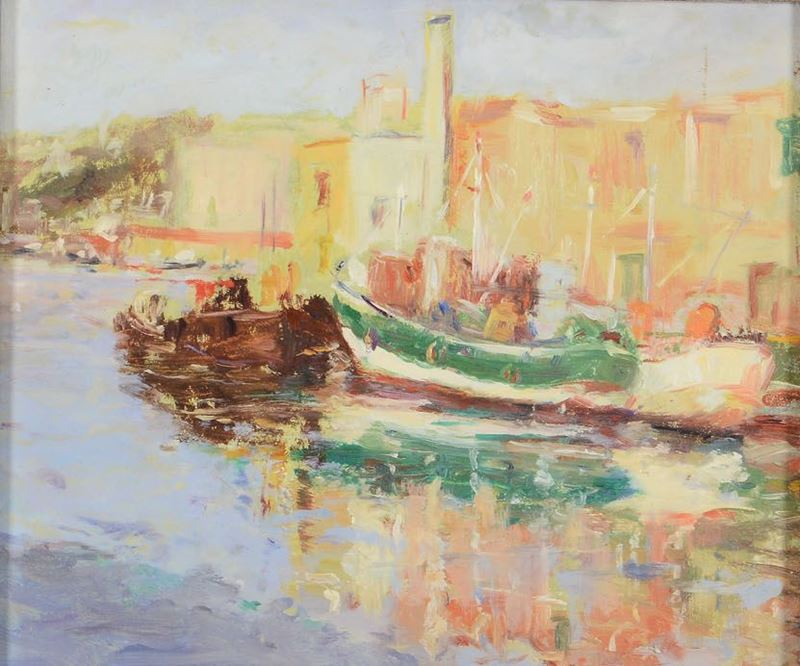 Giovanni Fasce (1936-2006) Porto di Genova  - Auction Paintings of the 19th-20th century - Timed Auction - Cambi Casa d'Aste