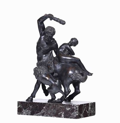 Scultura in Bronzo Raffigurante Centauro che Lotta con Leone, XIX-XX Secolo