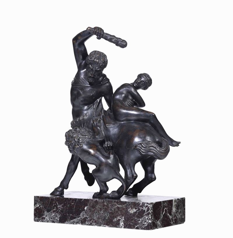 Scultura in bronzo raffigurante centauro che lotta con leone, XIX-XX secolo  - Asta Dipinti del XIX e XX Secolo - Cambi Casa d'Aste
