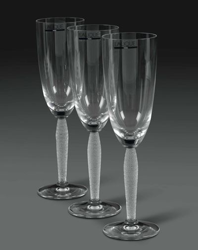 Dieci Flutes Modello Louvre Francia, Manifattura Lalique, Fine del XX Secolo