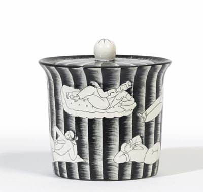 Giò Ponti, Scatola da tabacco “Le Delizie del Fumare” per Richard Ginori, terraglia a colaggio co...