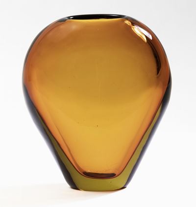 Flavio Poli, Seguso Vetri d’Arte, Vaso in vetro sommerso arancio e giallo (Murano), circa 1950