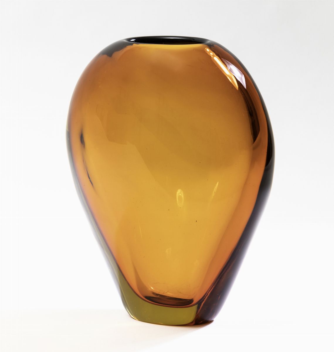 Flavio Poli, Seguso Vetri d’Arte, Vaso in vetro sommerso arancio e giallo (Murano), circa 1950