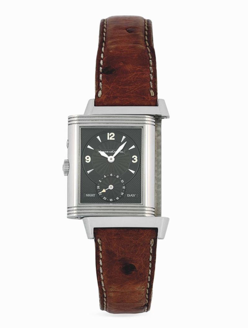 JAEGER LECOULTRE - Stainless steel Reverso Night and Day wristwatch with silver dial.  - Auction Important Wristwatches and Pocket Watches - Cambi Casa d'Aste