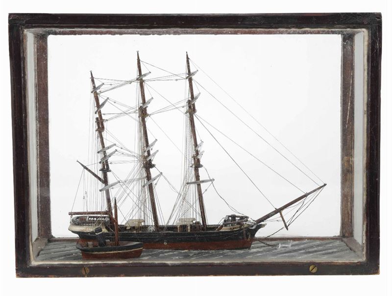Diorama in teca con veliero e pilotina, Italia fine XIX secolo  - Auction Marittime Arts - Cambi Casa d'Aste