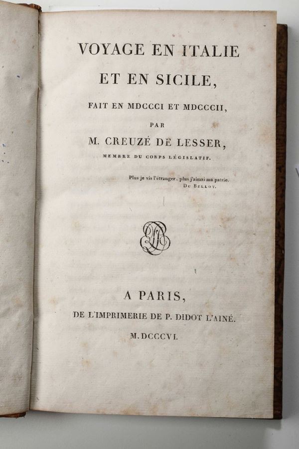 Creuzé de Lesser, Auguste Voyage en Italie et en Sicile...Paris, Didot, 1806.
