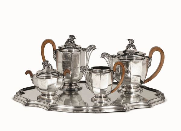 A silver set with mirrored tray, Italy, 1900s