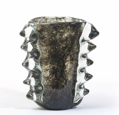 Barovier, Ferro Toso Barovier, Grande vaso troncopiramidale in vetro Crepuscolo con applicazioni ...