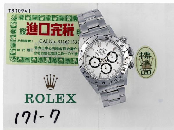 ROLEX - Iconic stainless steel Cosmograph Daytona with white dial. With original box and guarantee.