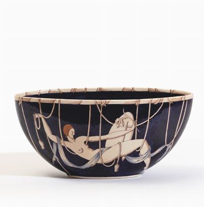 Gio Ponti, Emerenziana. Coppa ovale “Le mie donne” in maiolica policroma