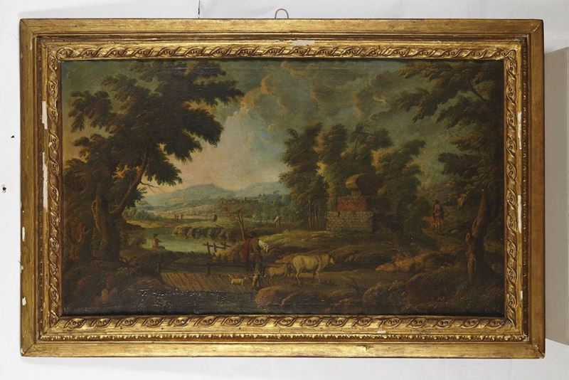 Scuola italiana del XVIII secolo Paesaggio con pastori e bestiame  - Auction Old Master Paintings - Cambi Casa d'Aste