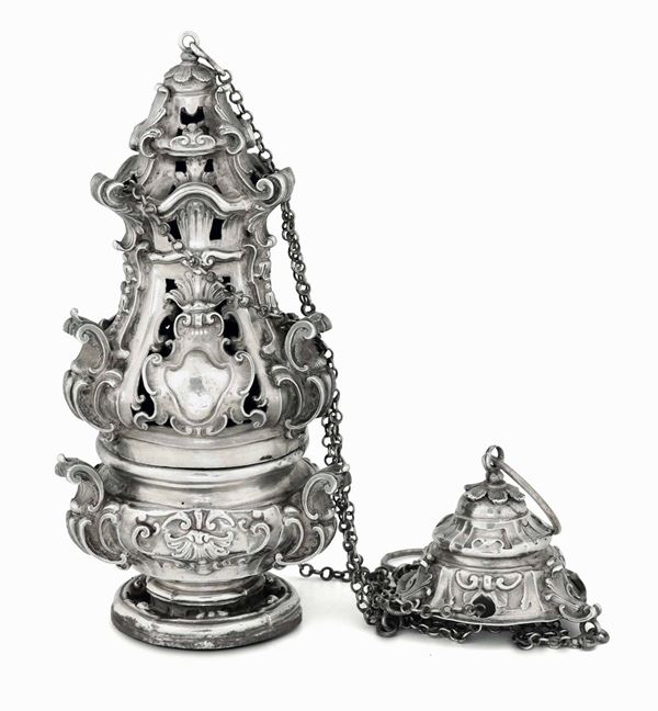 A silver thurible, Naples late 1700s