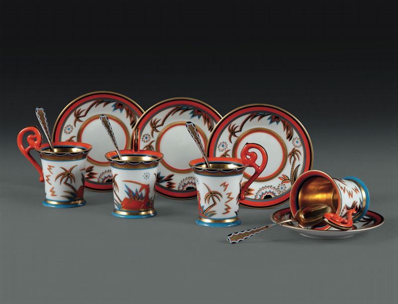 Tazzine da caffe Palmen  Kurt Wendler per Rosenthal 1920-1930 circa  - Asta L'Art de la Table - Cambi Casa d'Aste