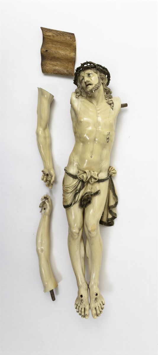 Cristo Vivo. Avorio con Tracce di Cromia. Siglato e Datato sul Vetro del Perizoma Ac . F. Anno 16...