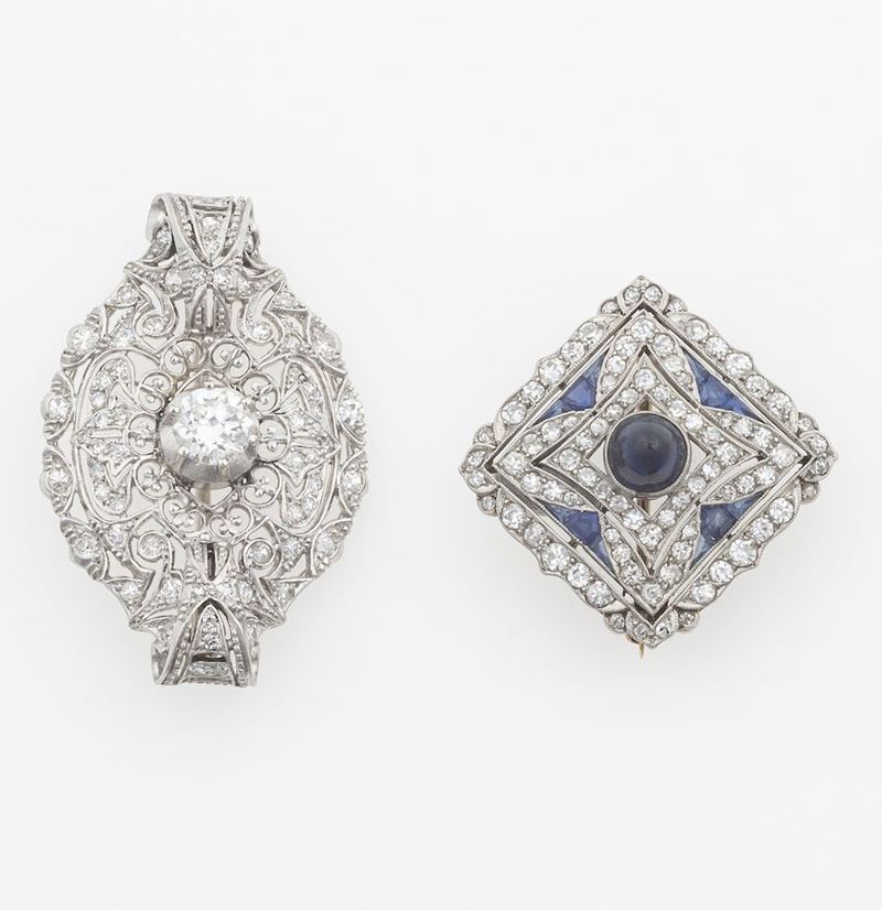 Lotto composto da due spille con diamanti e zaffiri  - Auction Jewels - Timed Auction - Cambi Casa d'Aste
