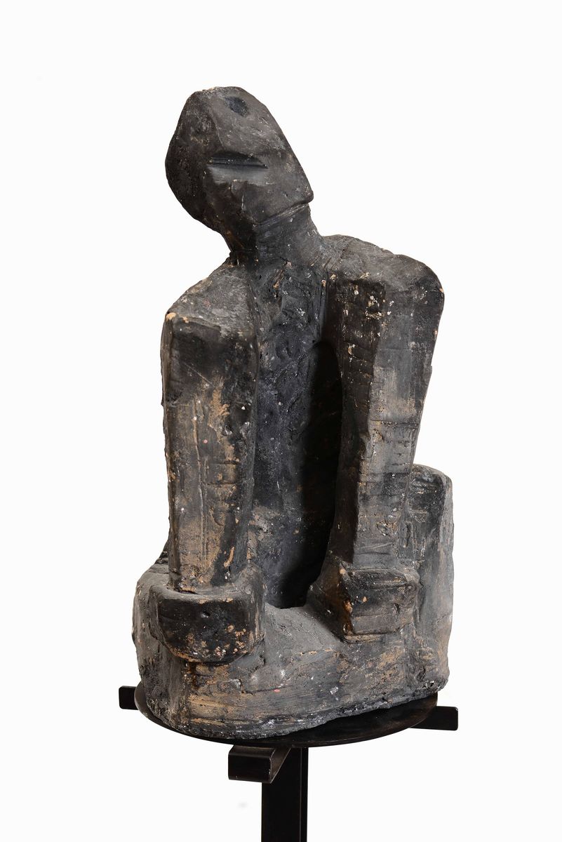 Scultura Astratta in Terracotta su Base in Marmo