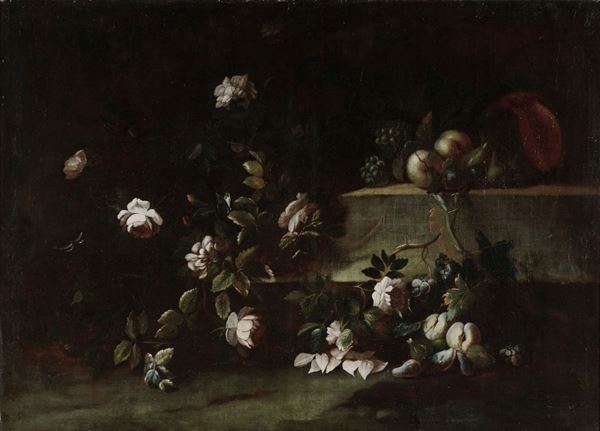 Nicola van Houbraken - Nicola van Houbraken (Messina 1668 - Livorno 1723) Natura morta con fiori e pesche