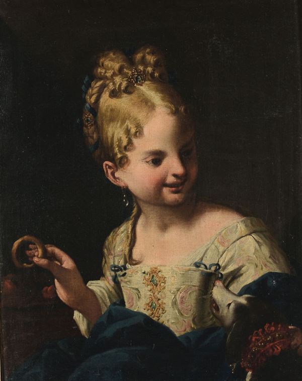 Antonio Amorosi (Comunanza 1660-1738) Ritratto di bambina con cane