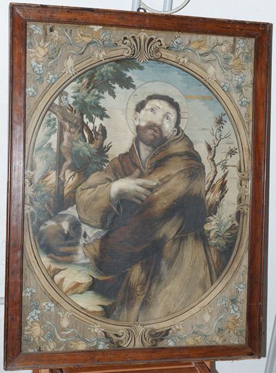Bel Ricamo Raffigurante San Francesco, XIX Secolo