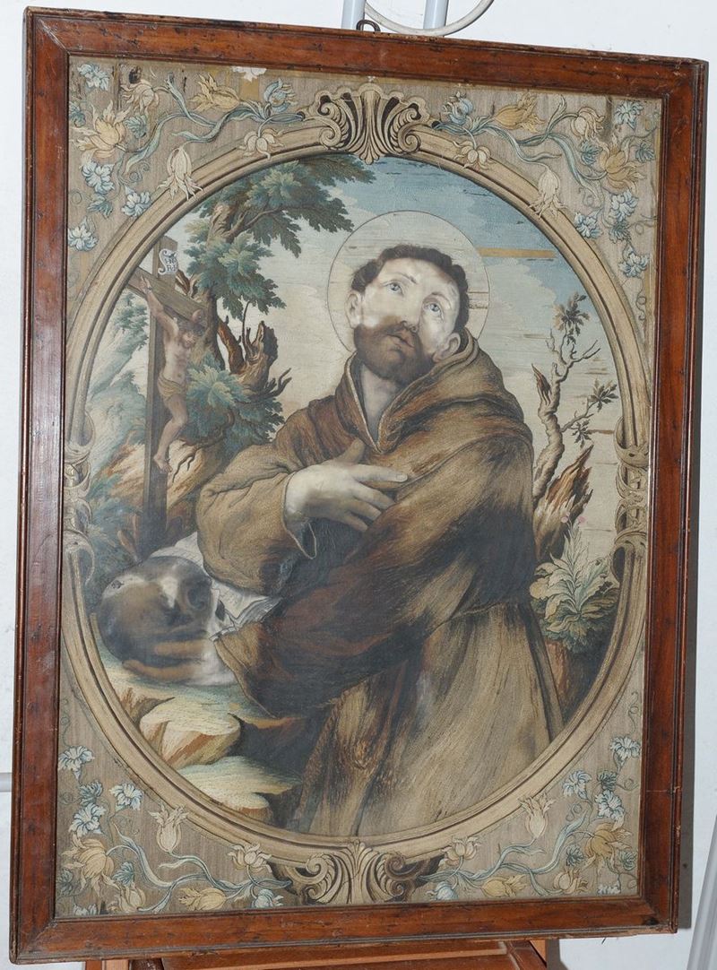 Bel Ricamo Raffigurante San Francesco, XIX Secolo