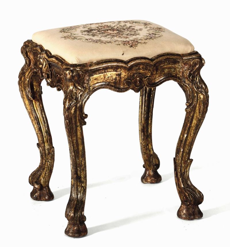 Panchetto Luigi XV in legno intagliato e dorato, XVIII secolo  - Auction Important Sculptures, Furnitures and Works of Art - Cambi Casa d'Aste