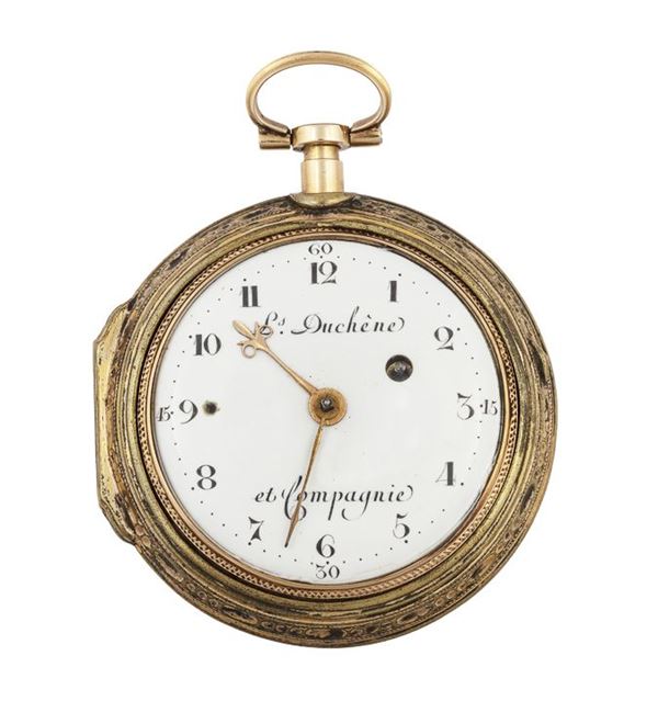 DUCHENE ET COMPAGNIE - Yellow gold pocket watch with enamels.