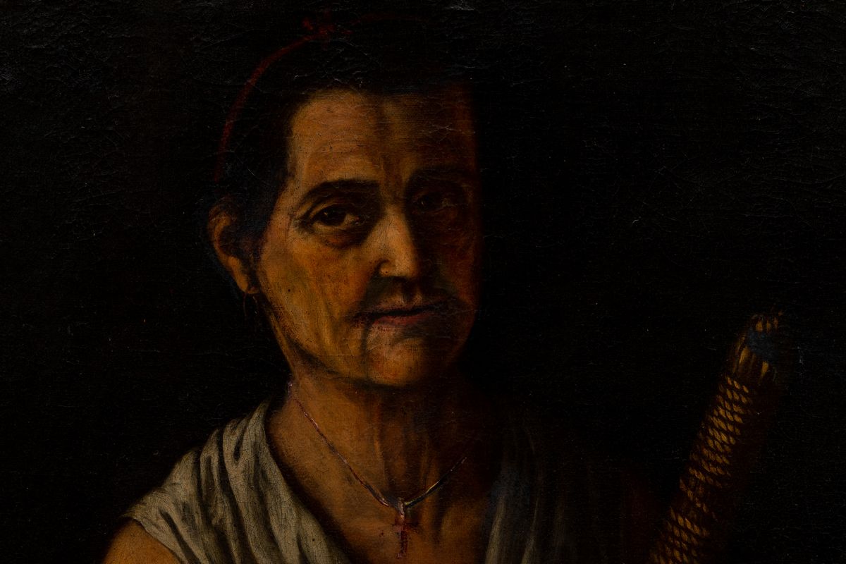 Scuola Bergamasca del XVIII Secoloritratto di Donna con Fuso