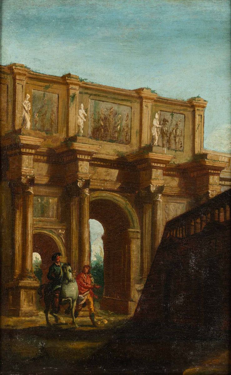 Scuola del XVIII Secolopaesaggio con Figure e Architetture Classiche