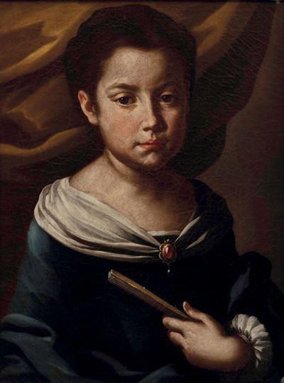 Giuseppe Bonito ( Castellammare di Stabia 1707 - Napoli 1789) Ritratto di Fanciulla con Ventaglio