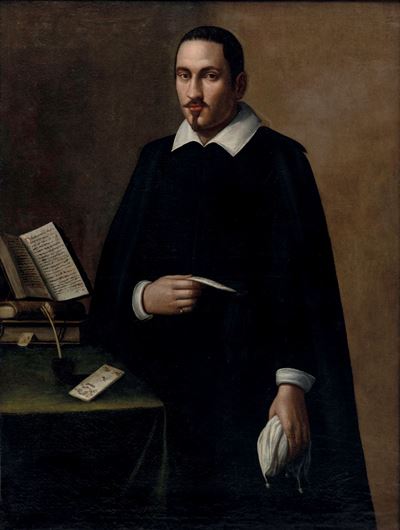 Scuola Lombarda Dell'inizio del XVII Secolo Ritratto di Gentiluomo con Lettera