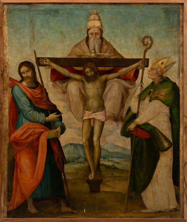 Scuola toscana del XVI secolo La SS Trinità tra due Santi