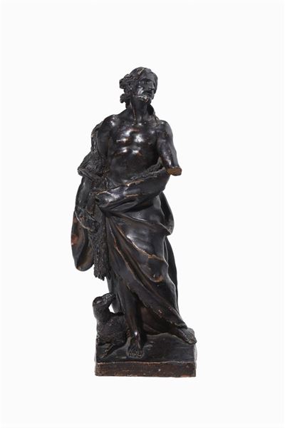 San Giovanni Battista. Terracotta Patinata. Plasticatore Romano del XVII Secolo