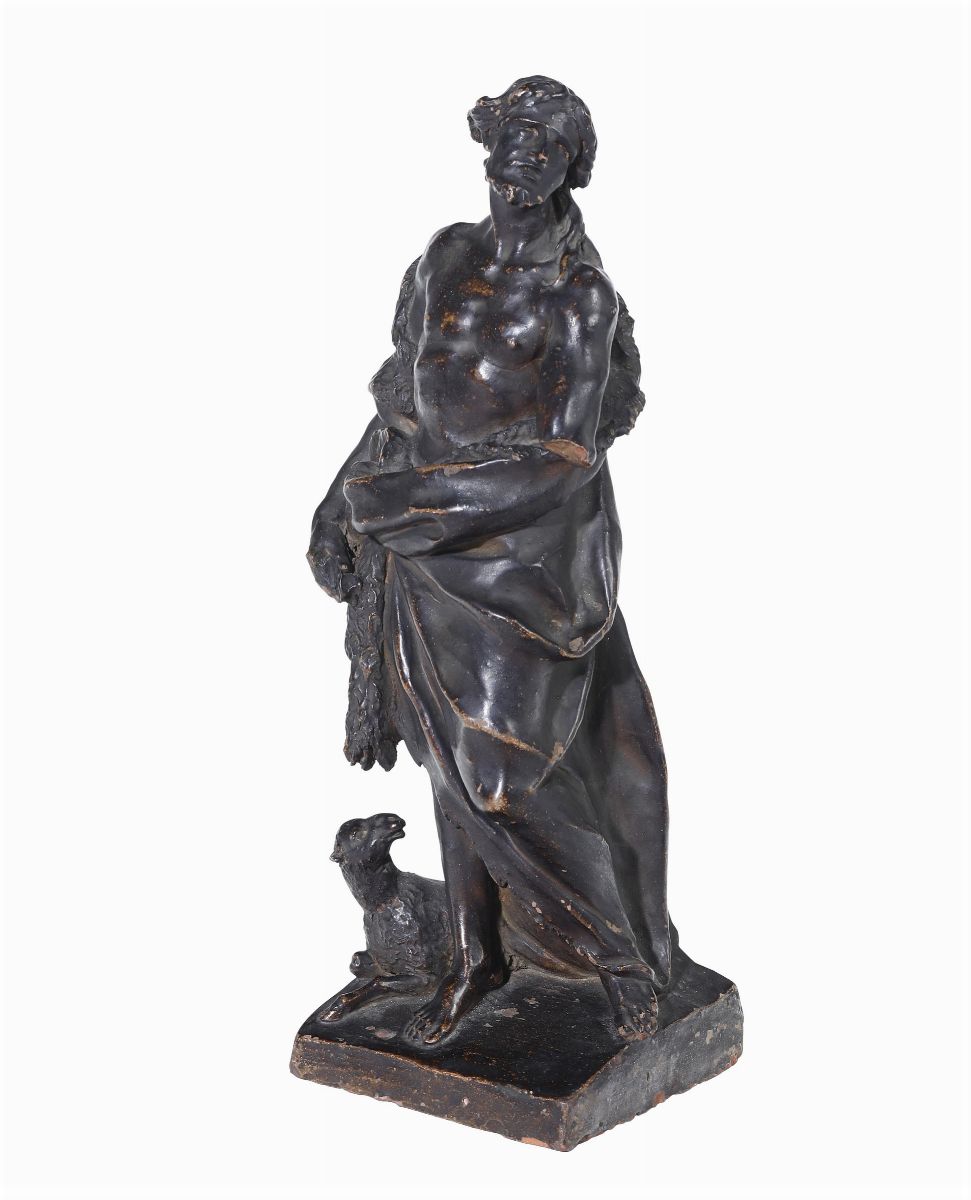 San Giovanni Battista. Terracotta Patinata. Plasticatore Romano del XVII Secolo