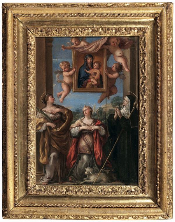 Pietro Berrettini detto Pietro da Cortona - Pietro Berrettini detto Pietro da Cortona (Cortona 1596 - Roma 1669) Madonna con il Bambino, Sante e angeli