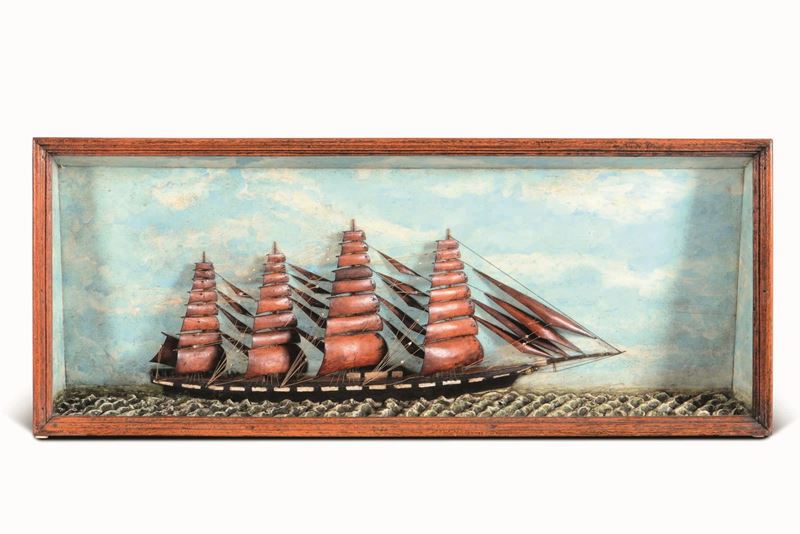 Diorama raffigurante veliero in navigazione, Italia XX secolo  - Asta Arte Marinara - Cambi Casa d'Aste