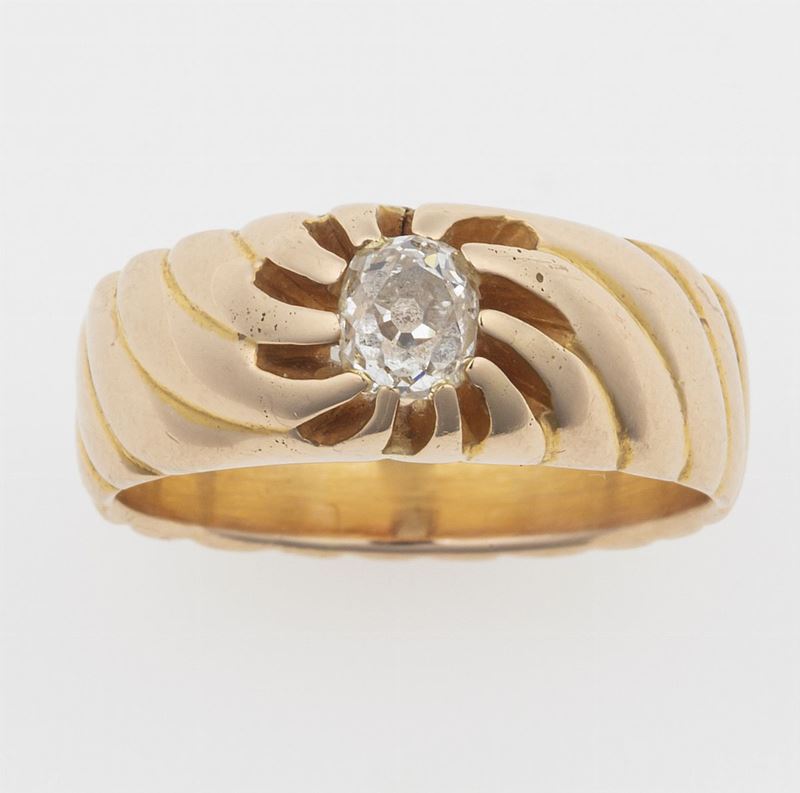Anello a musone con diamante ovale di vecchio taglio  - Auction Jewels - Timed Auction - Cambi Casa d'Aste