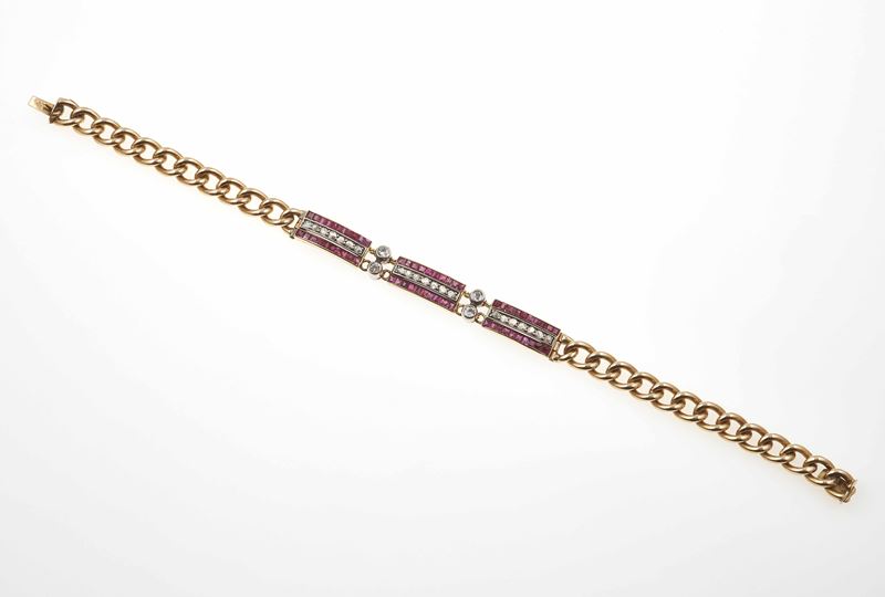 Bracciale con rubini birmani privi di trattamento e diamanti di vecchio taglio e taglio rosa  - Auction Jewels - Time Auction - Cambi Casa d'Aste