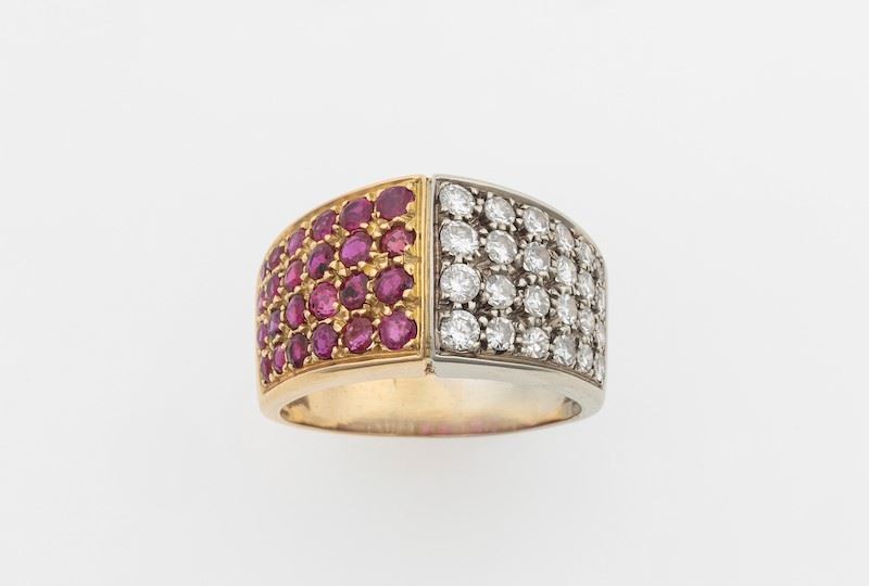 Anello con rubini birmani e diamanti taglio huit-huit  - Auction Jewels - Timed Auction - Cambi Casa d'Aste