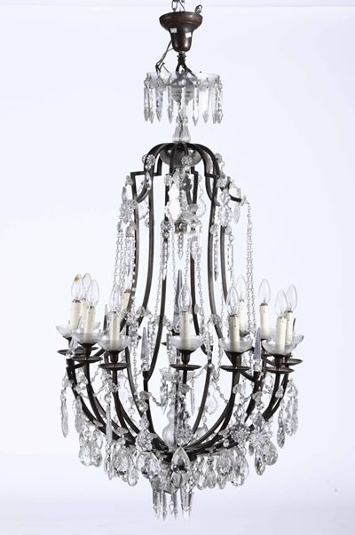 Lampadario in Bronzo e Cristalli