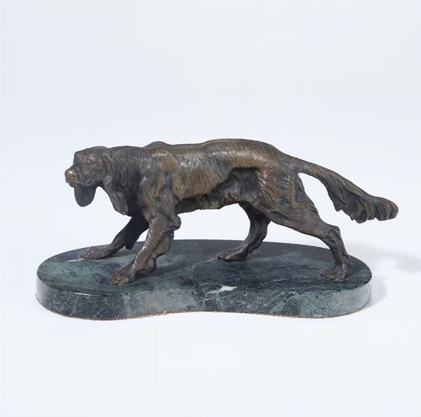 Piccola scultura in bronzo raffigurante cane, XX secolo