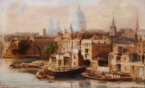 William Wood Deane (1825 - 1873) Veduta di Londra con cattedrale di Saint Paul ed il Tamigi, 1857