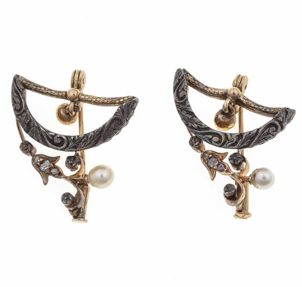 Two gold, silver and pearl brooches