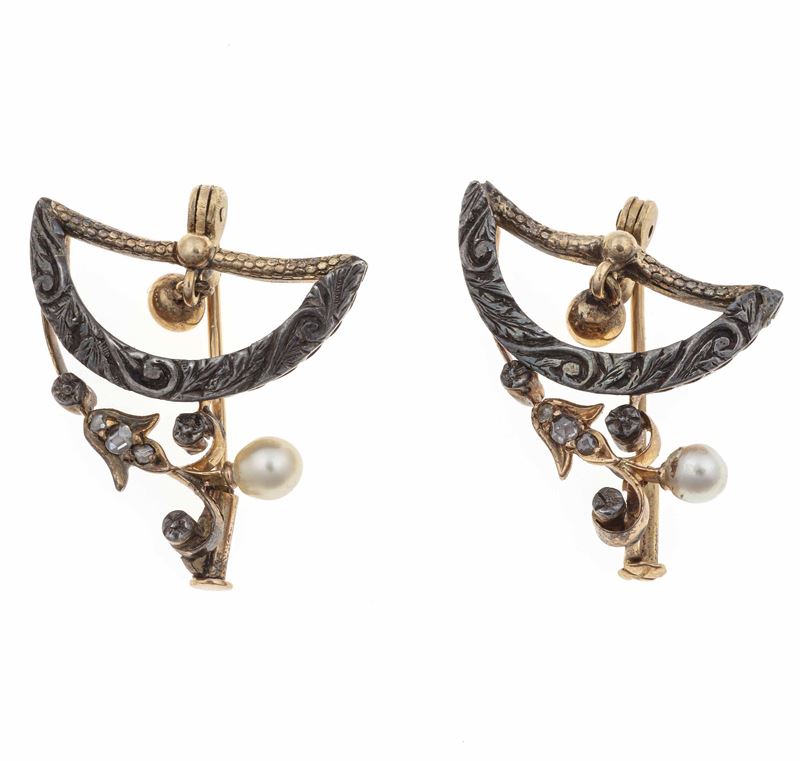 Two gold, silver and pearl brooches  - Auction Jewels - Cambi Casa d'Aste