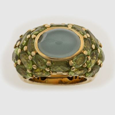 Anello a Fascia con Peridoti e Quarzo Taglio Cabochon