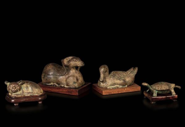 Quattro figure di animali in bronzo, Cina, Dinastia Qing, XIX secolo
