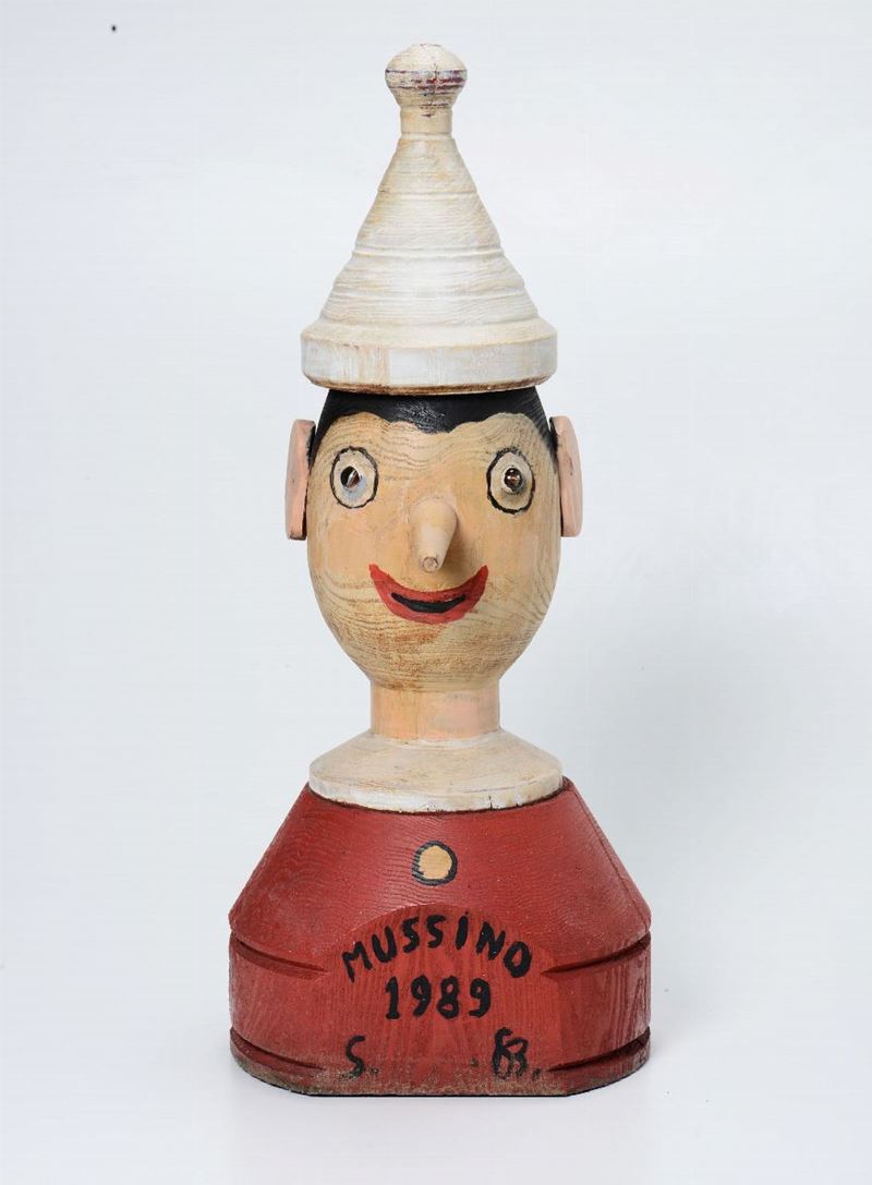 Busto in legno policromo di Pinocchio  - Asta Antiquariato II - Asta a Tempo - Cambi Casa d'Aste